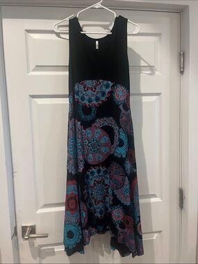 India Boutique Black Maxi Dress with Blue & Pink Mandala Motif